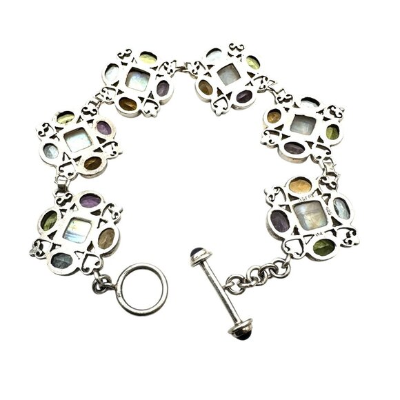 Moonstone Multi-Gemstone Sterling Silver Bracelet 7.5 Inch 29 Grams - Picture 2 of 6